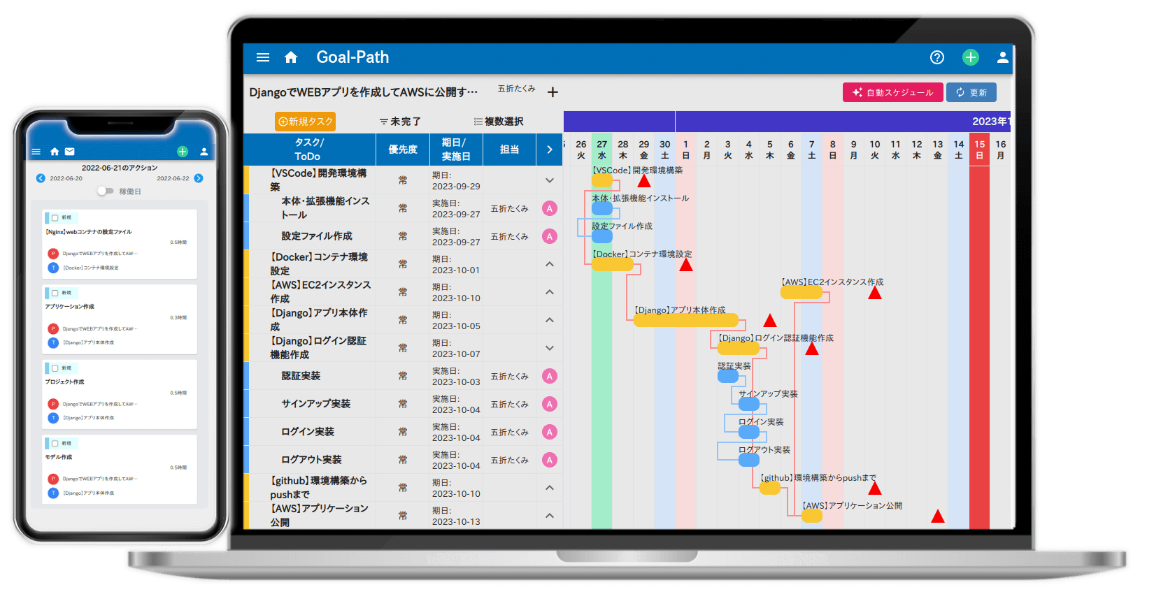 Goal-Path（ゴールパス）はガントチャートとToDoボードで学習計画を自動管理できます。