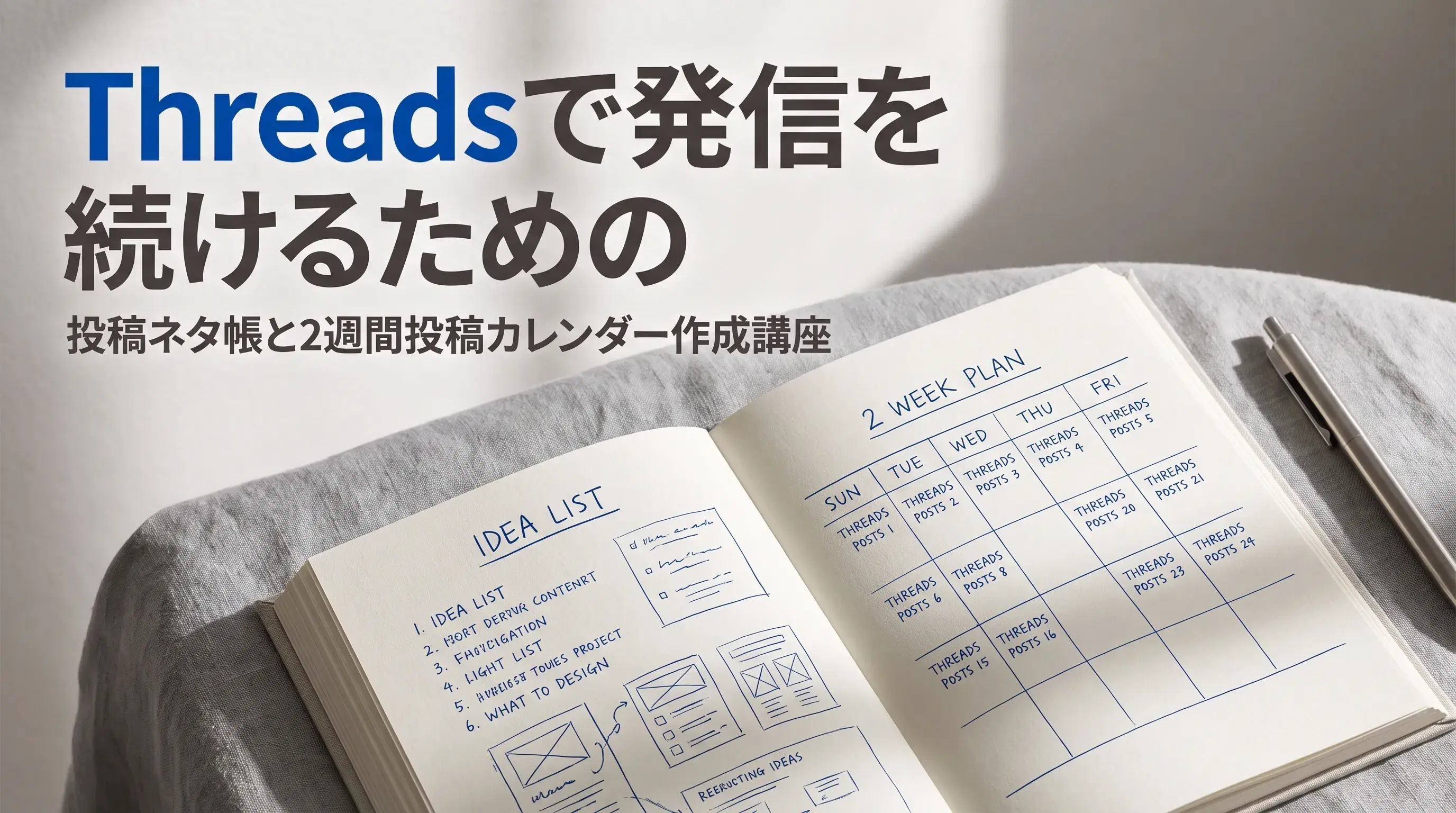 Threadsで発信を続けるための投稿ネタ帳と2週間投稿カレンダー作成講座